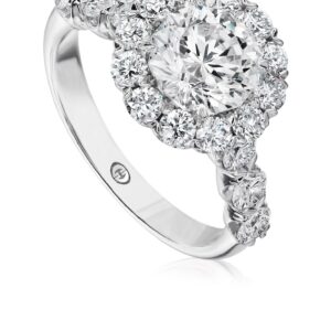 Classic Round Diamond Halo Engagement Ring Setting with Diamond Band