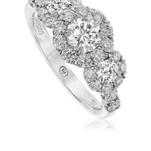 3 Stone Diamond Halo Engagement Ring Setting