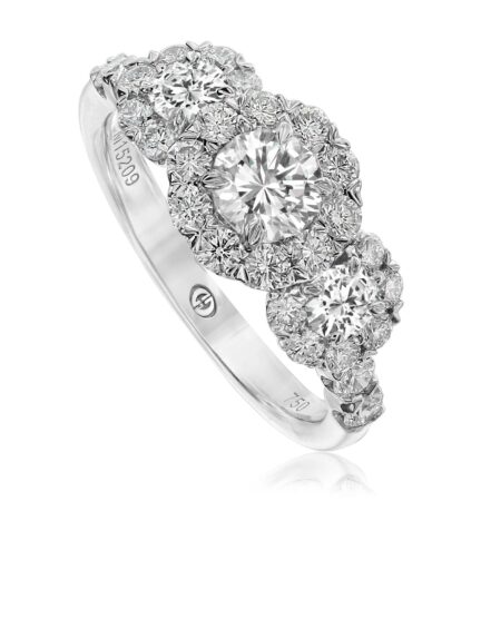 3 stone diamond halo engagement ring setting