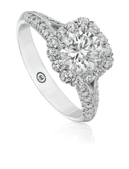 Classic round diamond engagement ring setting with split shank design