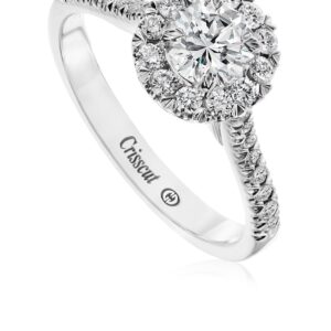 Classic Halo Engagement Ring Setting with Round Diamond Band in White Gold