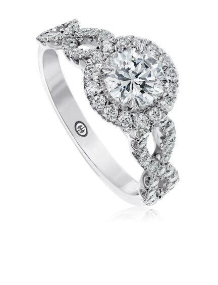 Halo engagement ring setting with diamond twist band