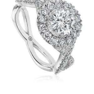 Elegant Halo Diamond Engagement Ring Setting with Unique Twist Band