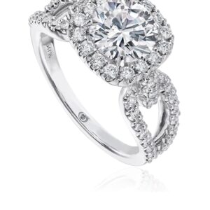 White Gold Engagement Ring Setting with Halo and Unique Design Round Diamond Band