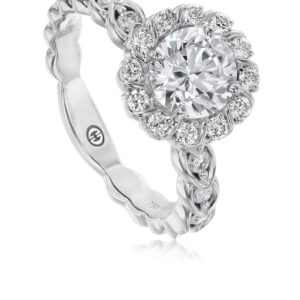 Unique Halo Diamond Engagement Ring Setting with Round Diamond Band