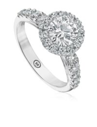 Halo engagement ring setting with halo and round diamond band