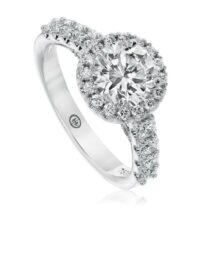 Classic pave set engagement ring setting with halo