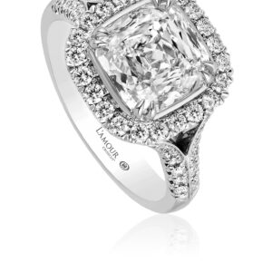Cushion Cut Diamond Engagement Ring with Halo Design in White Gold