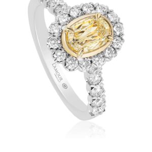 Simple Yellow Diamond Oval Engagement Ring with a Halo and Diamond Band