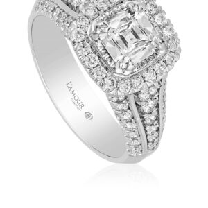 Elegant Cushion Cut Halo Engagement Ring with 3 Row Diamond Band