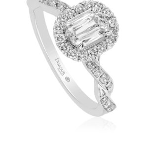Simple Halo Engagement Ring with Diamond Set Twist Band