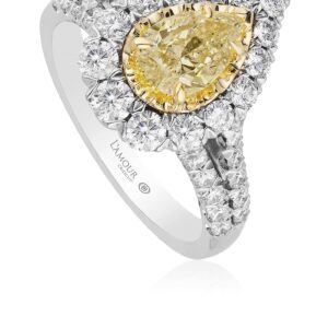 Yellow Diamond Pear Shaped Engagement Ring with Halo and Diamond Set Split Shank