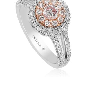 Pink Diamond Engagement Ring with Double Halo in Rose Gold and White Gold