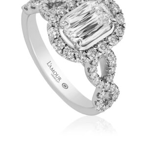 Classic Halo Engagement Ring with Diamond Twist Band Design