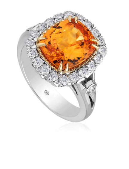 Christopher Designs Mandarin Garnet and diamond Ring