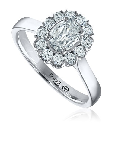 L’Amour Crisscut oval halo engagement ring