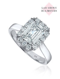 NEON Emerald lab grown diamond, halo engagement ring