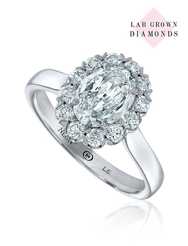 Lab-Grown Crisscut  oval lab grown diamond , halo engagement ring