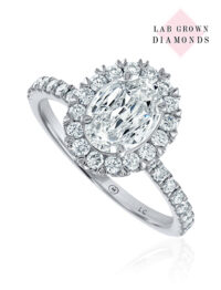 NEON Crisscut oval lab grown diamond, halo engagement ring